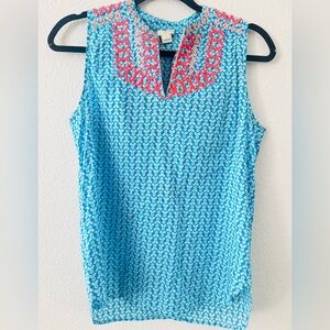 J. Crew Aqua Patterned Sleeveless Blouse